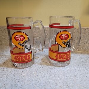 Vintage Set San Francisco 49ers NFL Glass Beer Mug Stein 1980s (2)